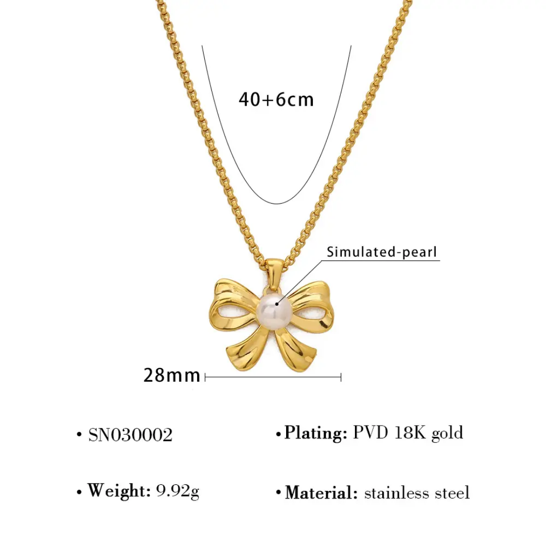 Ribboned pearl necklace