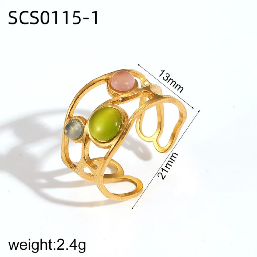 Abstract multi-stone open ring