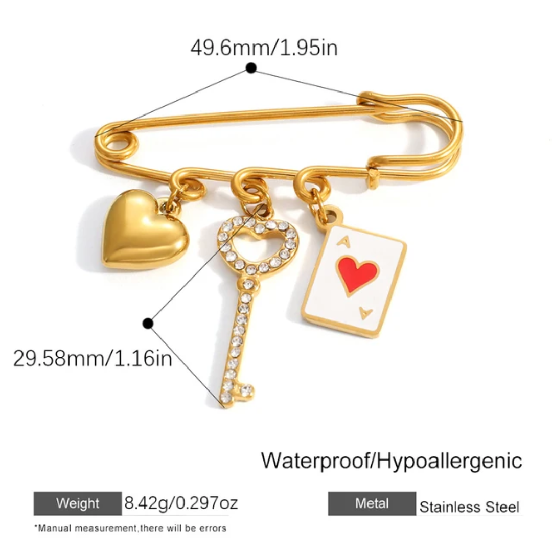 Heart & Key Charm Brooch
