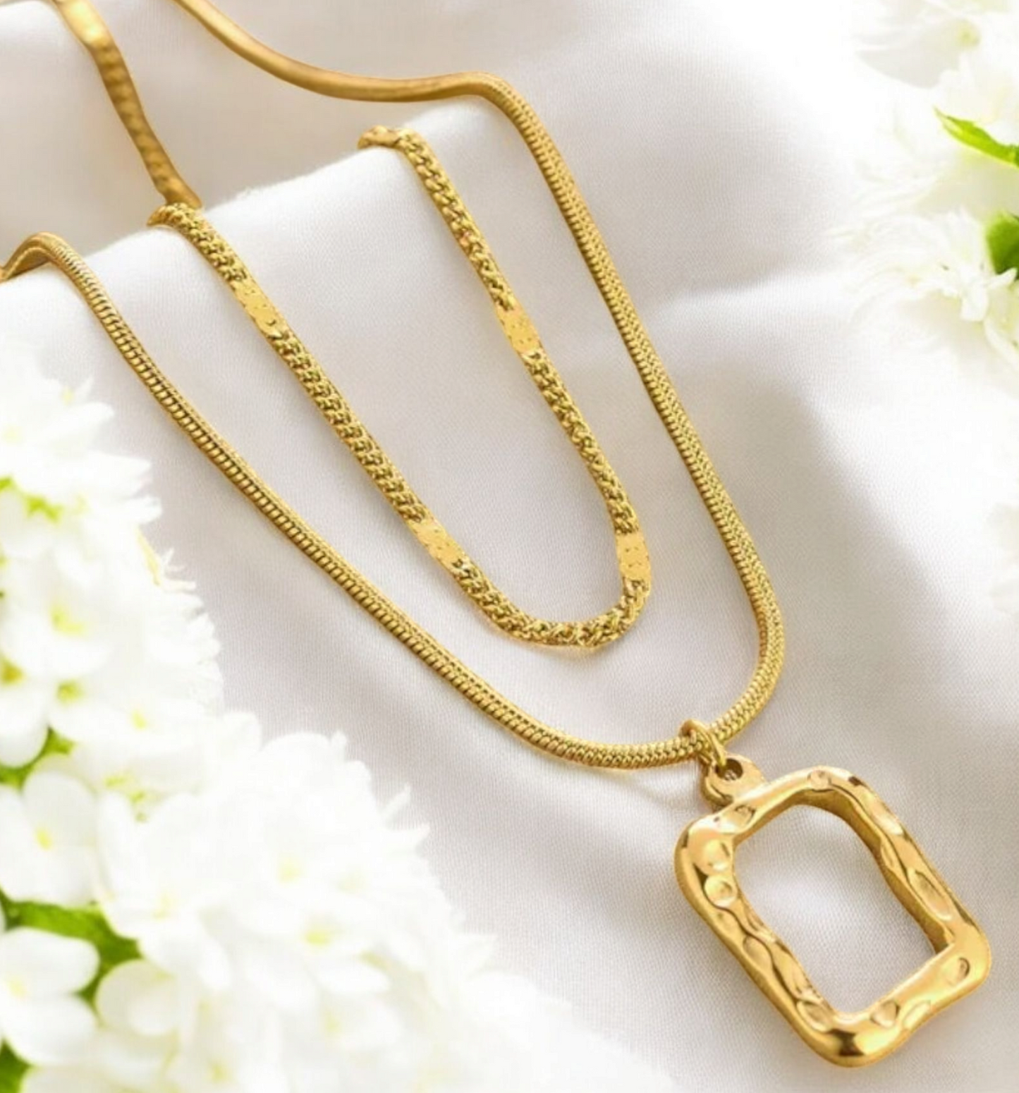 Square double layer necklace