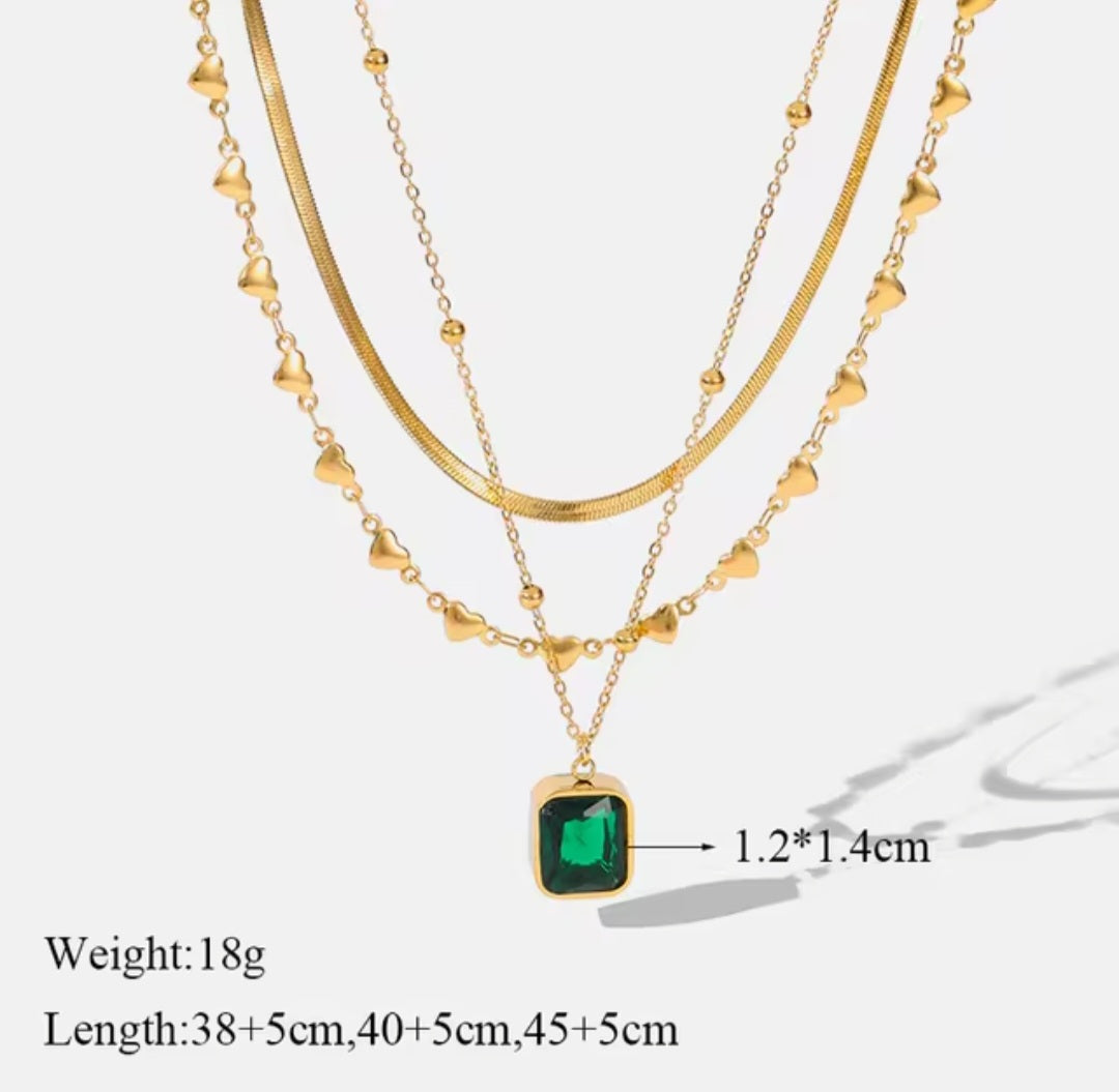 Emerald multi-layered necklace