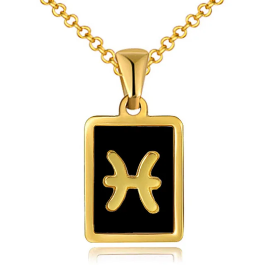 TISA Zodiac Pendant Necklace – 18k gold-plated stainless-steel necklace with black onyx enamel astrology charm