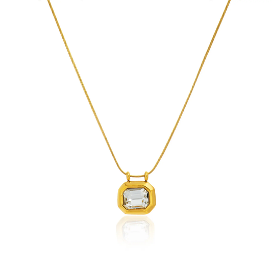 TISA Glacielle zircon necklace – 18k gold-plated stainless-steel pendant with cubic zirconia, waterproof, non-tarnish, hypoallergenic
