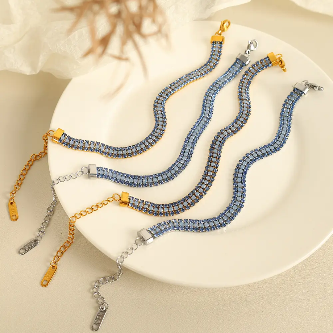 Blue Rhinestone Chain Bracelet