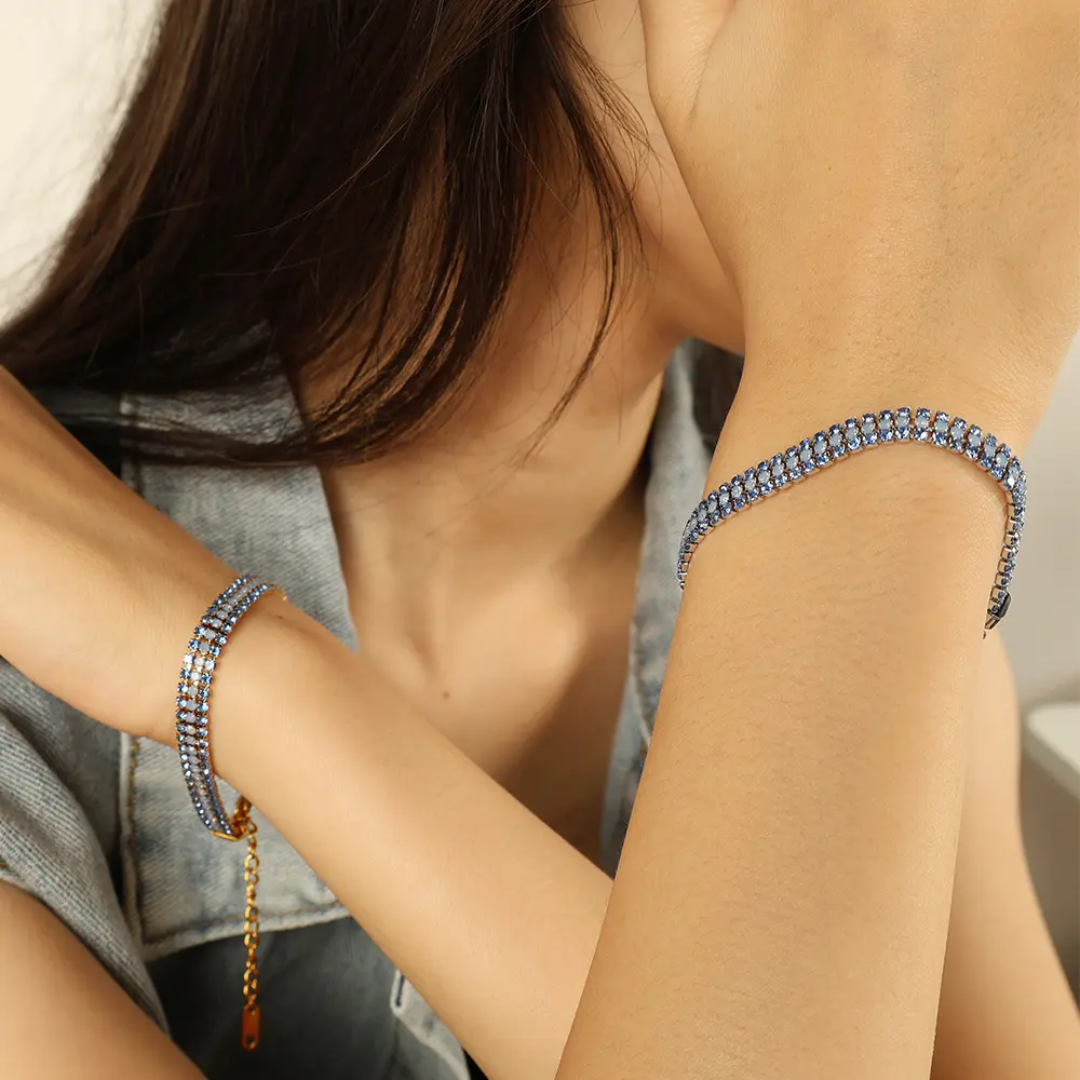Blue Rhinestone Chain Bracelet