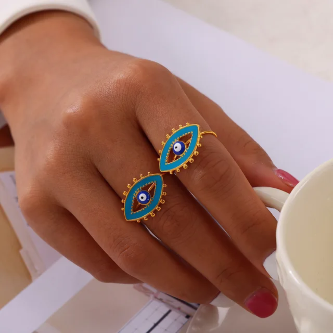 Blue Enamel Evil Eye Ring