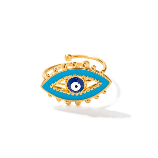 Blue Enamel Evil Eye Ring