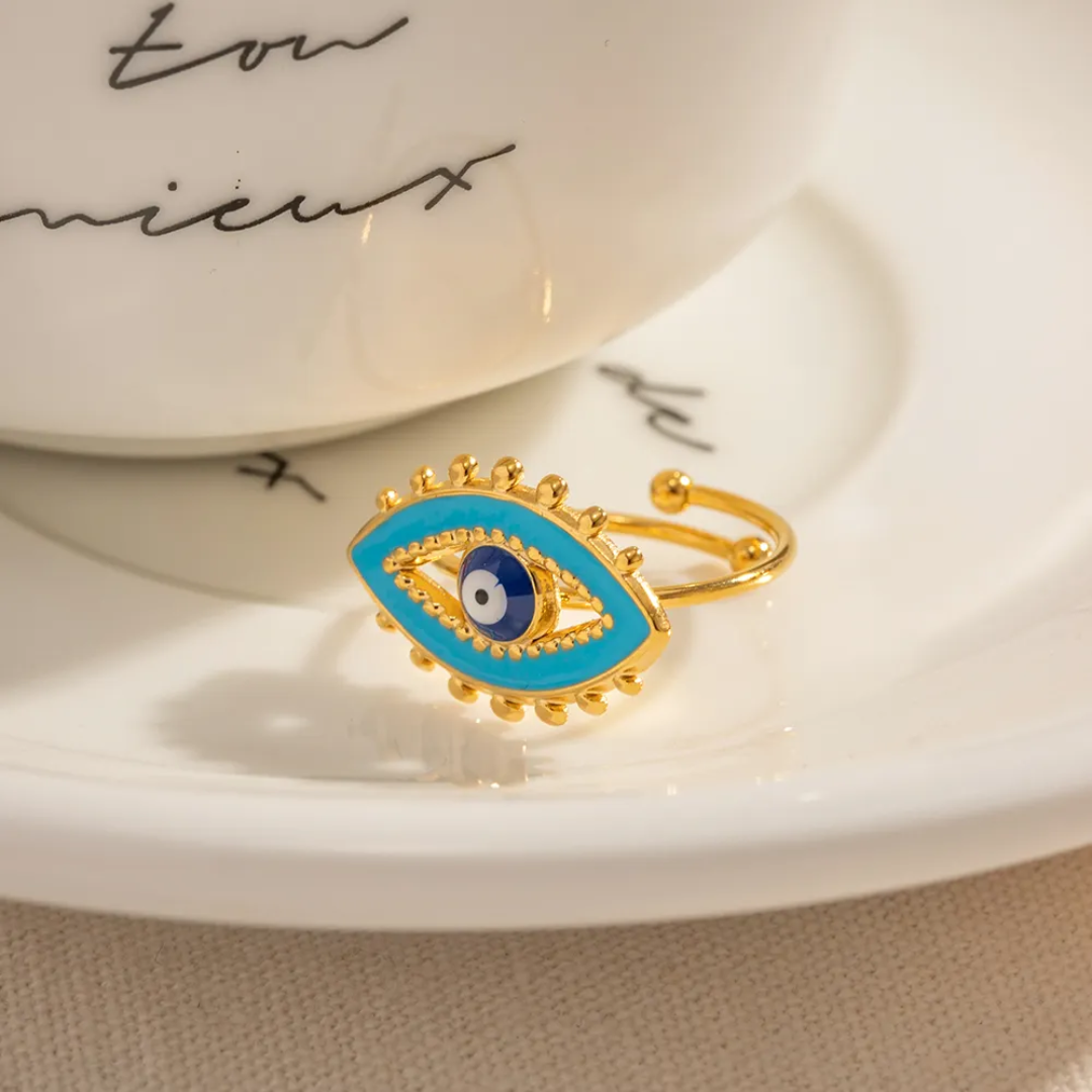 Blue Enamel Evil Eye Ring