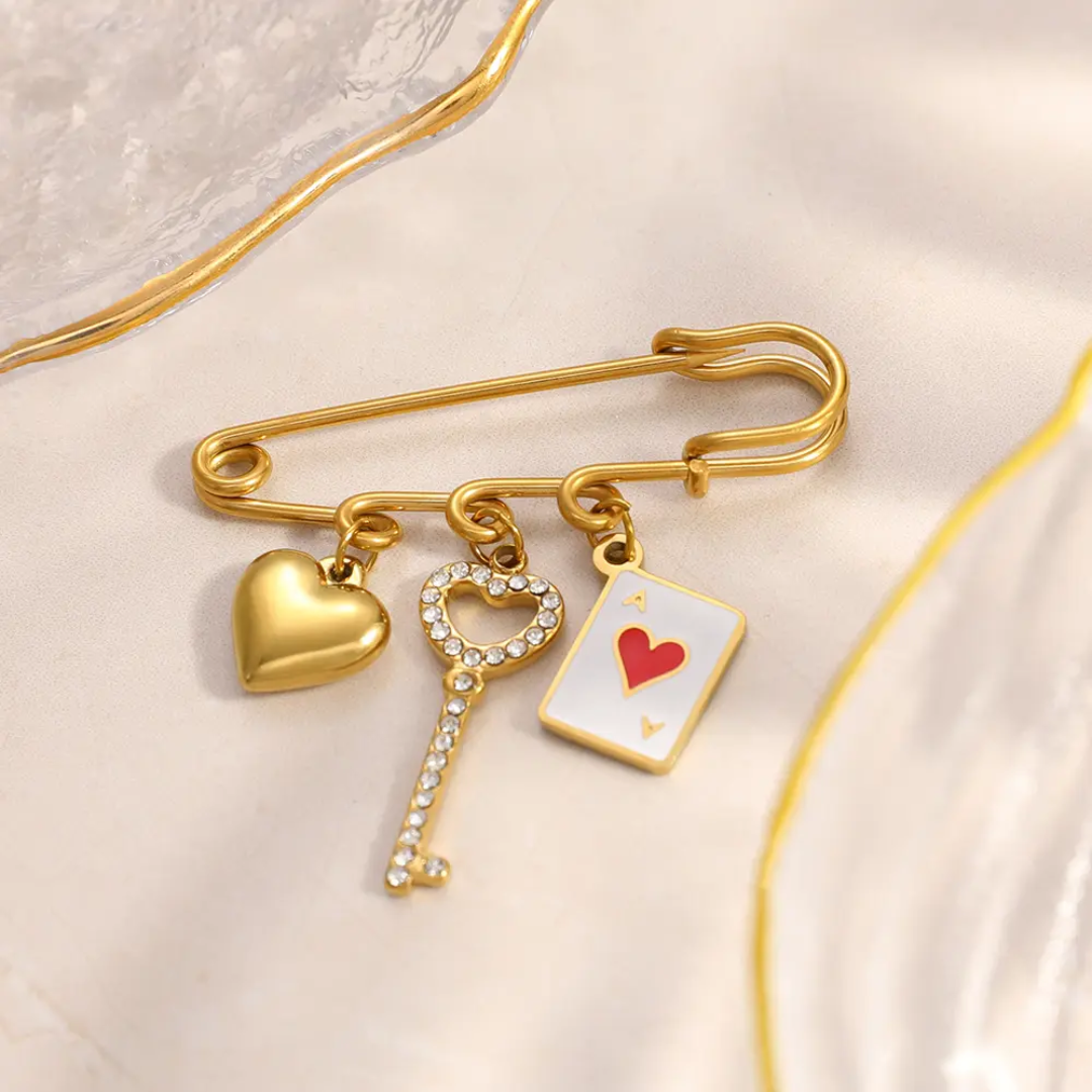 Heart & Key Charm Brooch