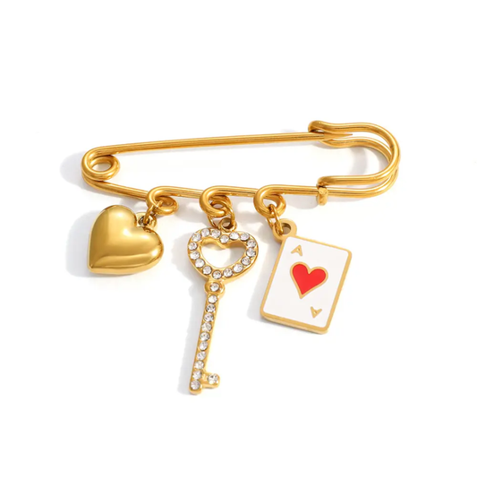 Heart & Key Charm Brooch