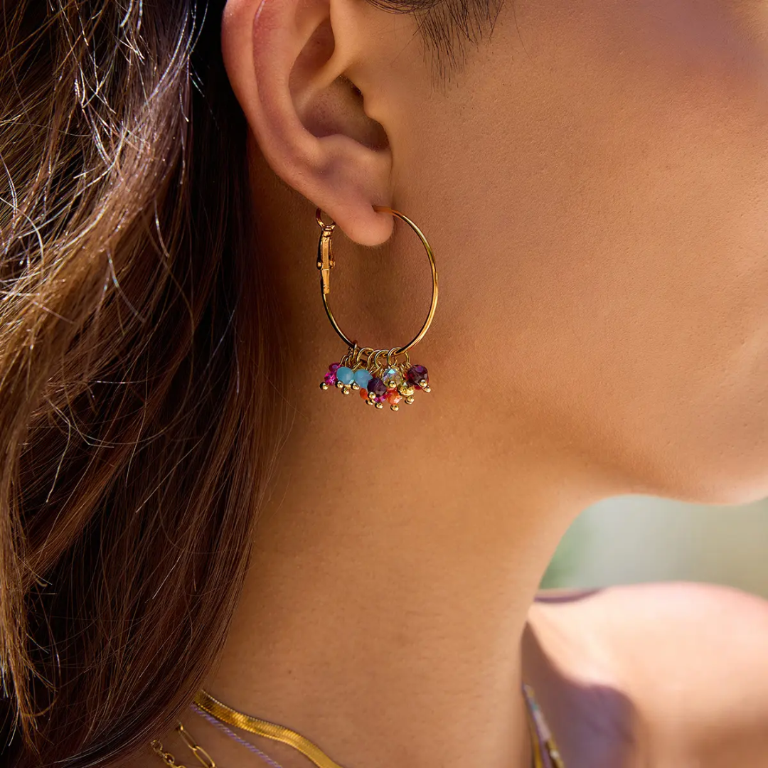 Multicolour Beaded Hoop Earrings