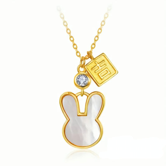 TISA Velvet Hopper Charm Necklace – 18K gold-plated bunny pendant with zircon, waterproof and hypoallergenic stainless-steel jewelry.