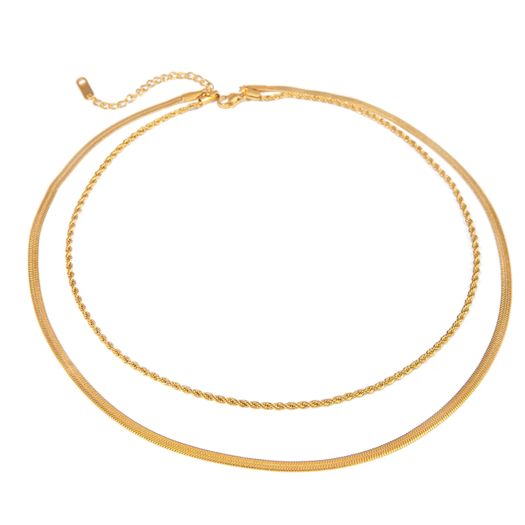 Tisa 18k gold plated dual chain necklaces on a white background