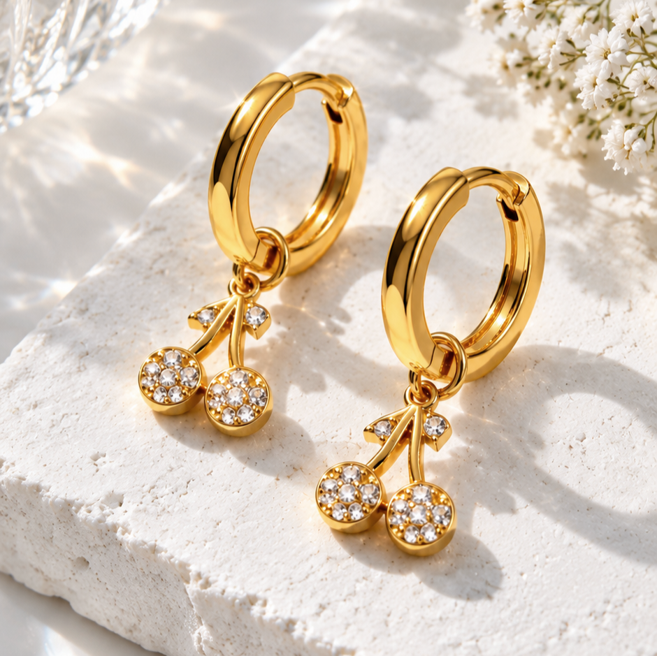 Cherry Charm Hoop Earrings