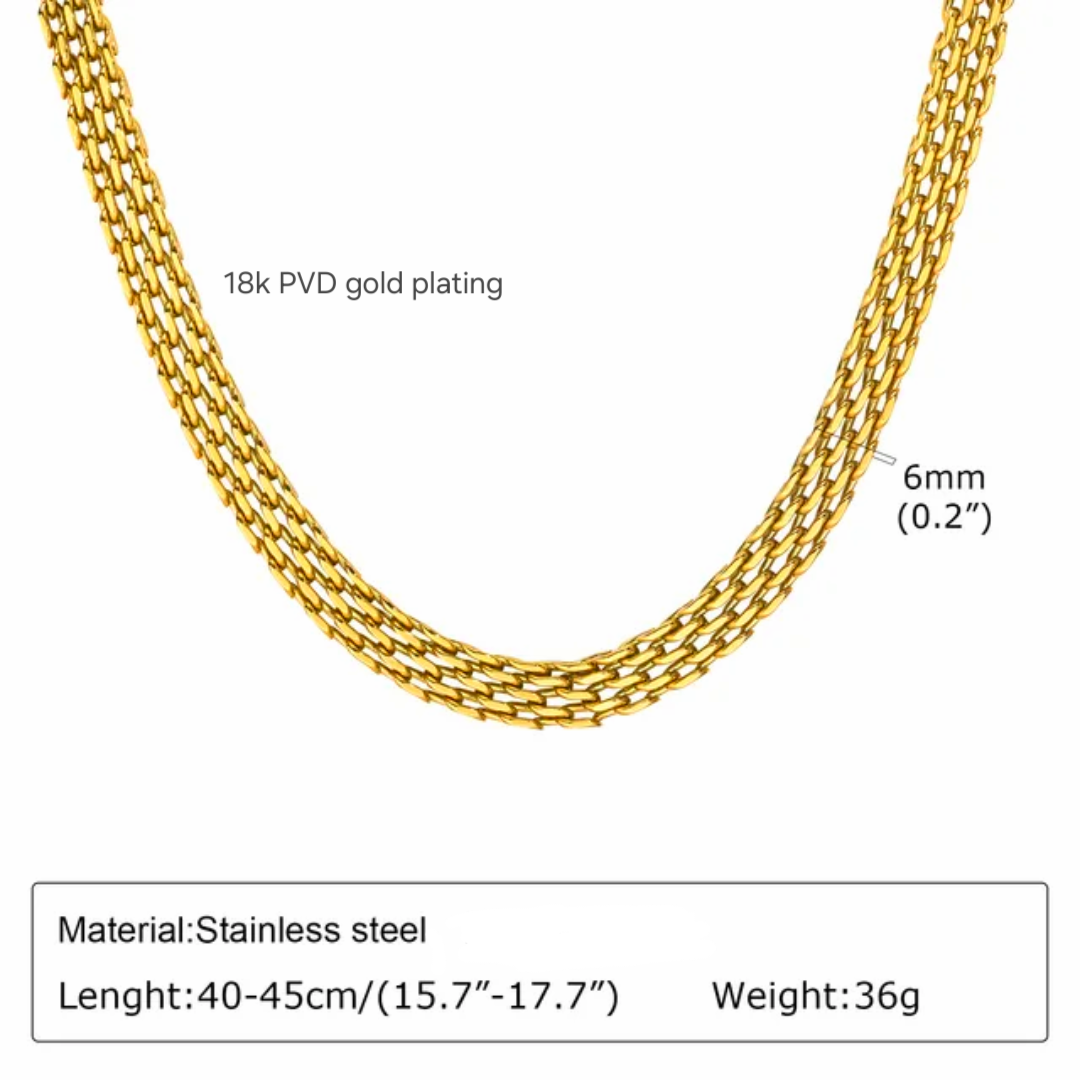 18k double curb gold plated chain with specifications on a white background