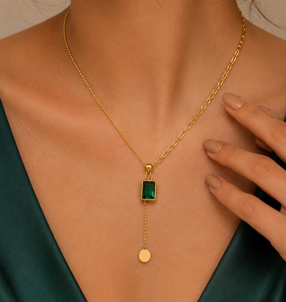 Emerald Asymmetry Pendant Necklace