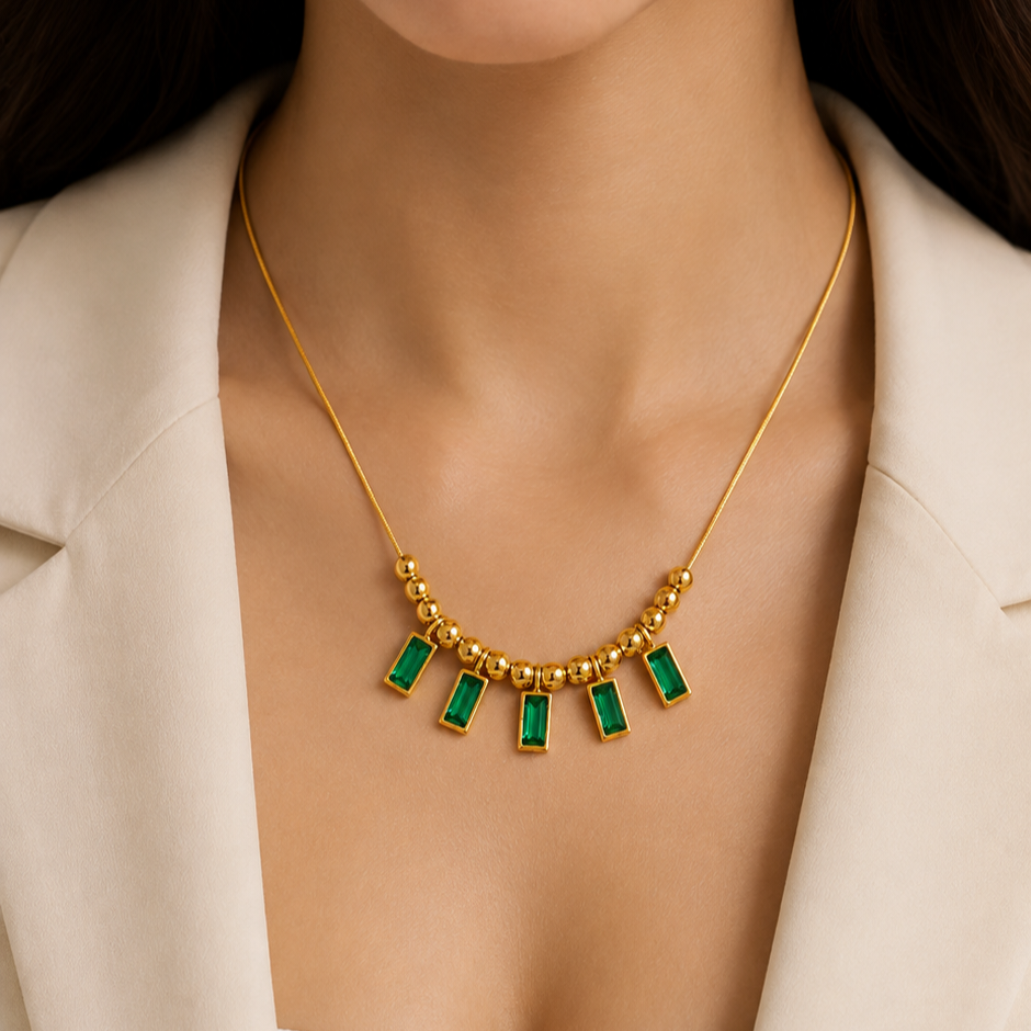 Emerald Cascade Charm Necklace
