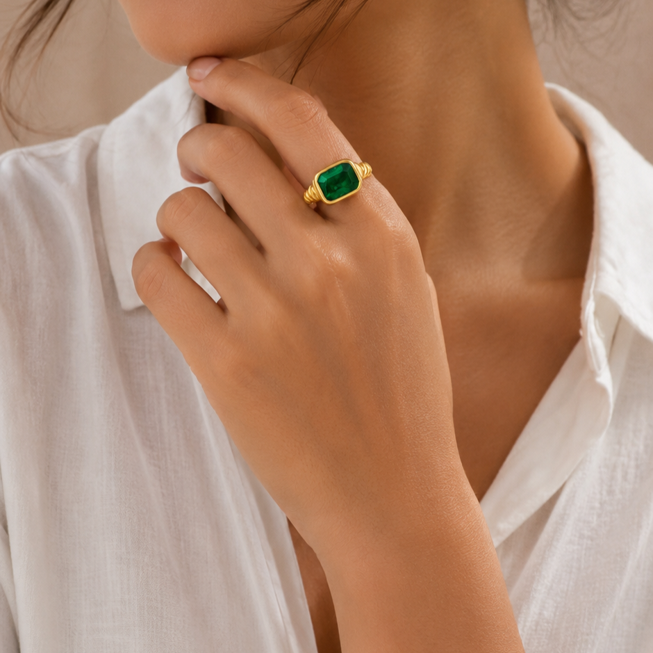 Emerald Croissant Ring