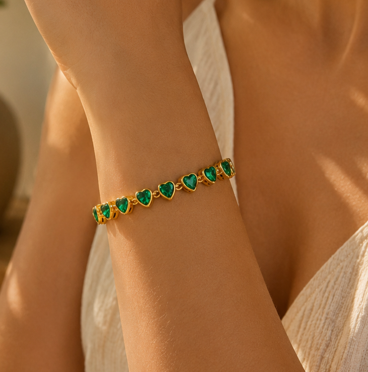 Emerald Heart Tennis Bracelet