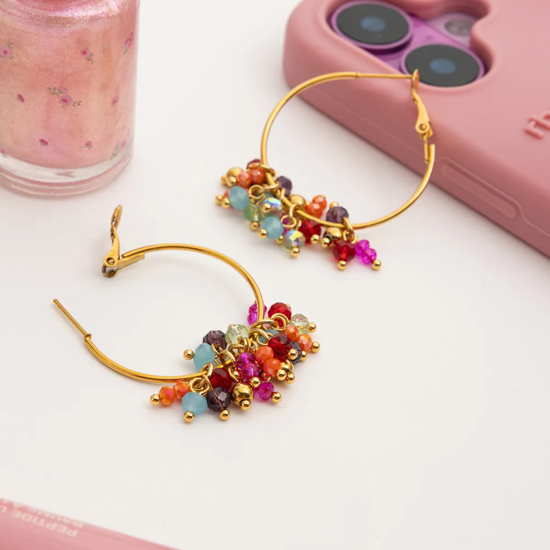 Multicolour Beaded Hoop Earrings