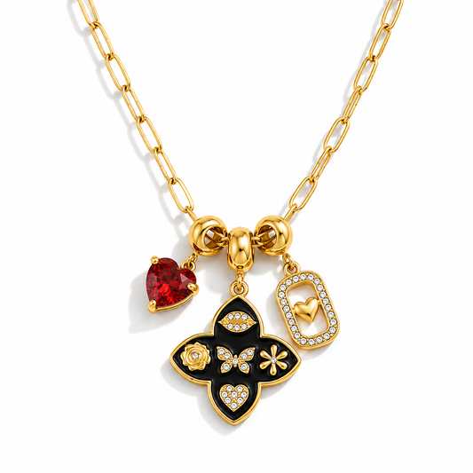 Noir Bloom Charm Necklace