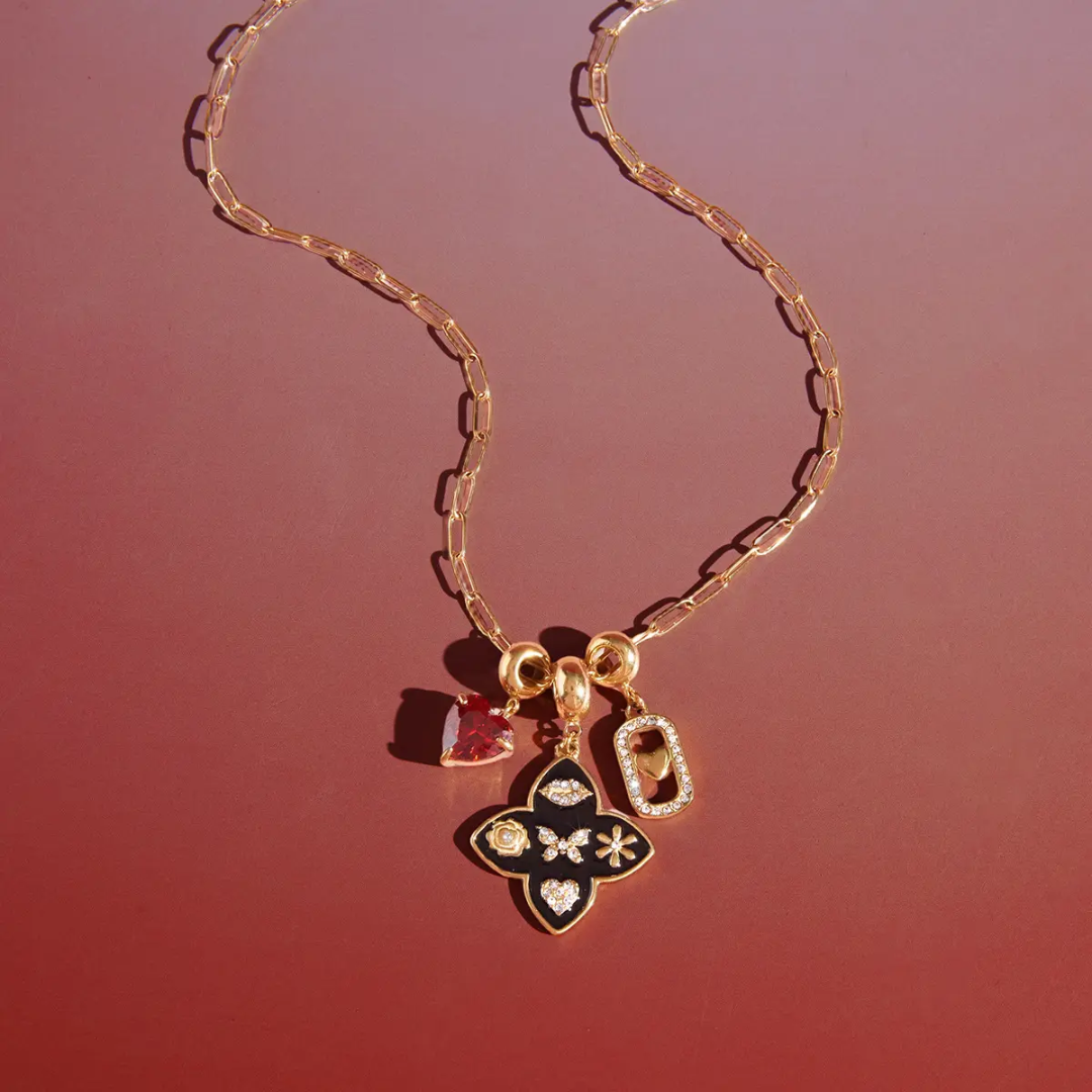 Noir Bloom Charm Necklace