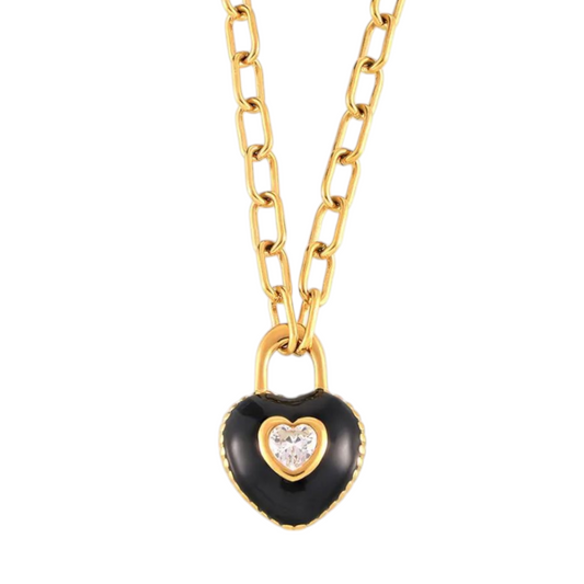 TISA Love Heart necklace – 18k gold-plated stainless steel lock pendant with zircon, waterproof, non-tarnish, hypoallergenic