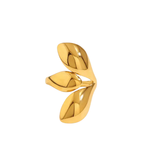 TISA Folienne Ring – abstract open ring in 18k gold-plated stainless steel, waterproof, non-tarnish, hypoallergenic, adjustable fit