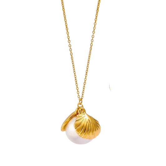 TISA Seabound Pearl Necklace – waterproof 18k gold-plated stainless-steel necklace with pearl shell pendant