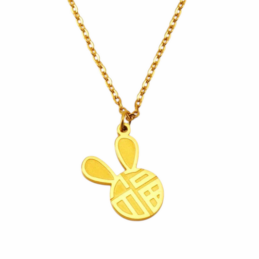 TISA Hare Pendant Necklace – 18K gold-plated waterproof bunny charm on hypoallergenic stainless-steel chain, anti-tarnish jewelry.