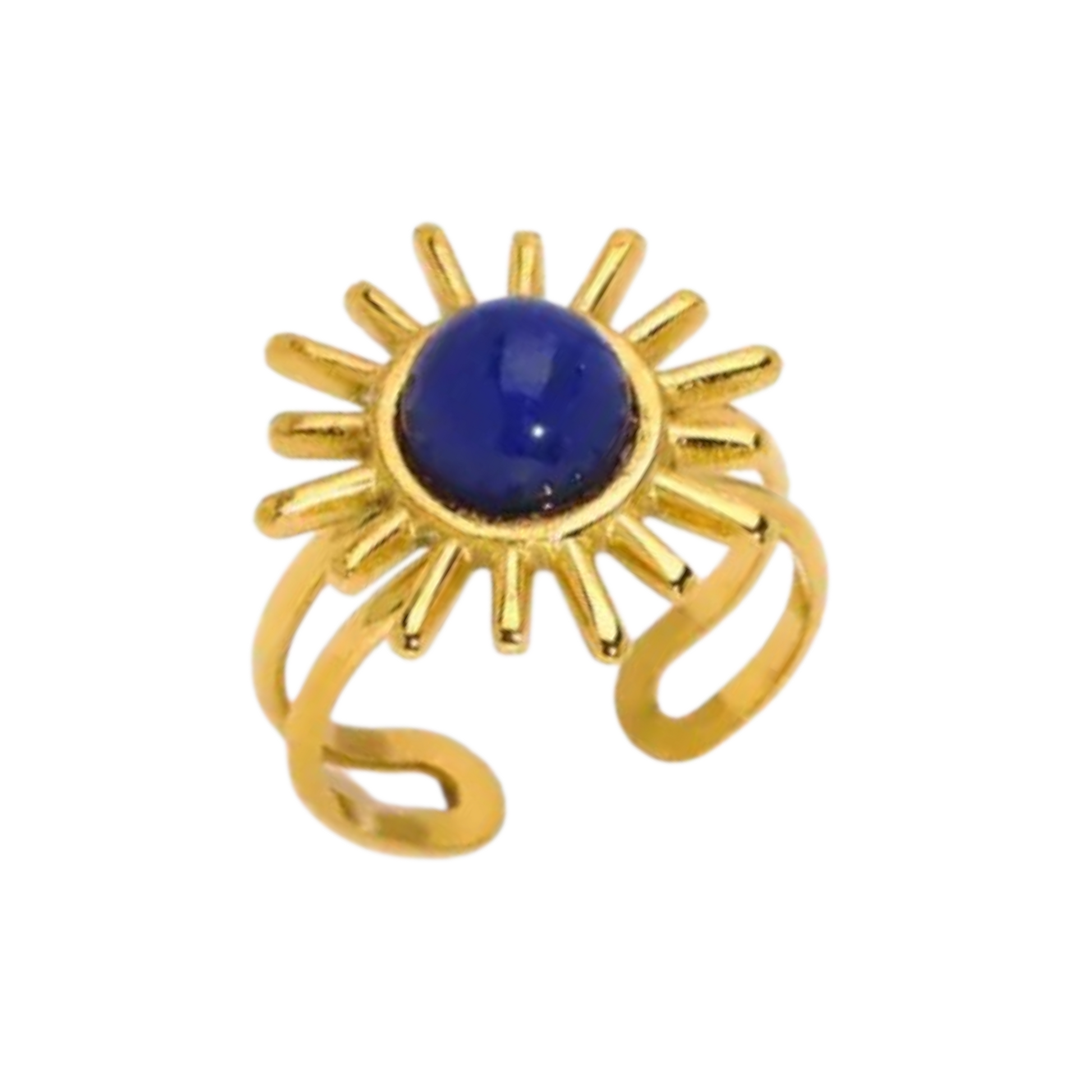 Solar Lapis Ring with lapis lazuli in 18K gold-plated stainless steel, waterproof & hypoallergenic by Tisa