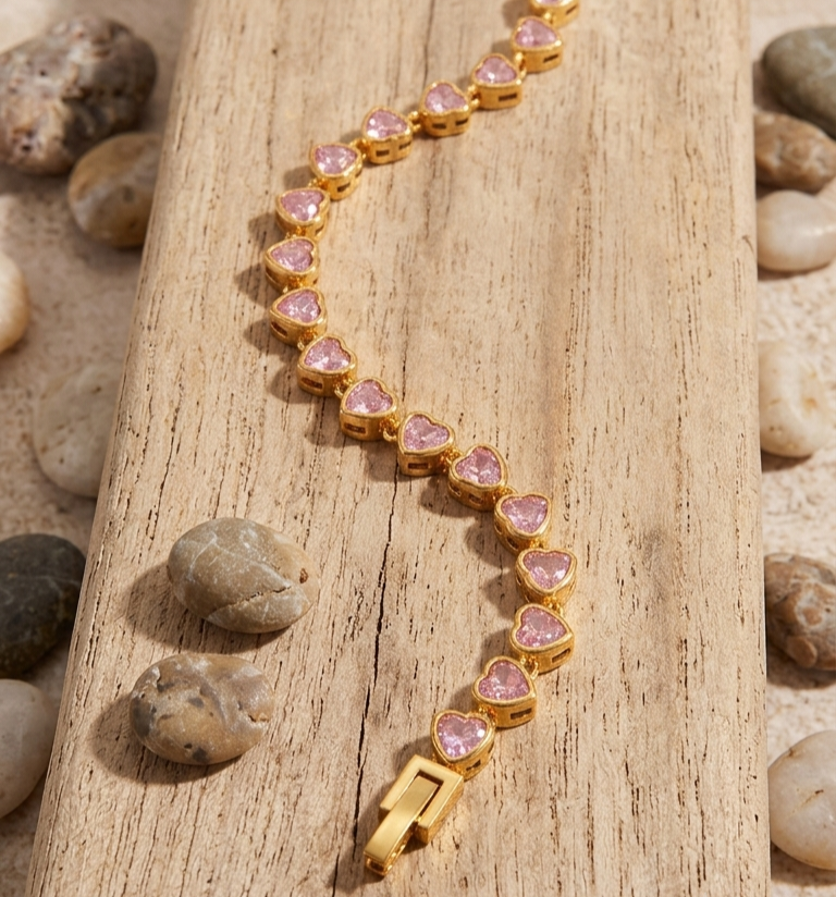 Pink Heart Tennis Bracelet
