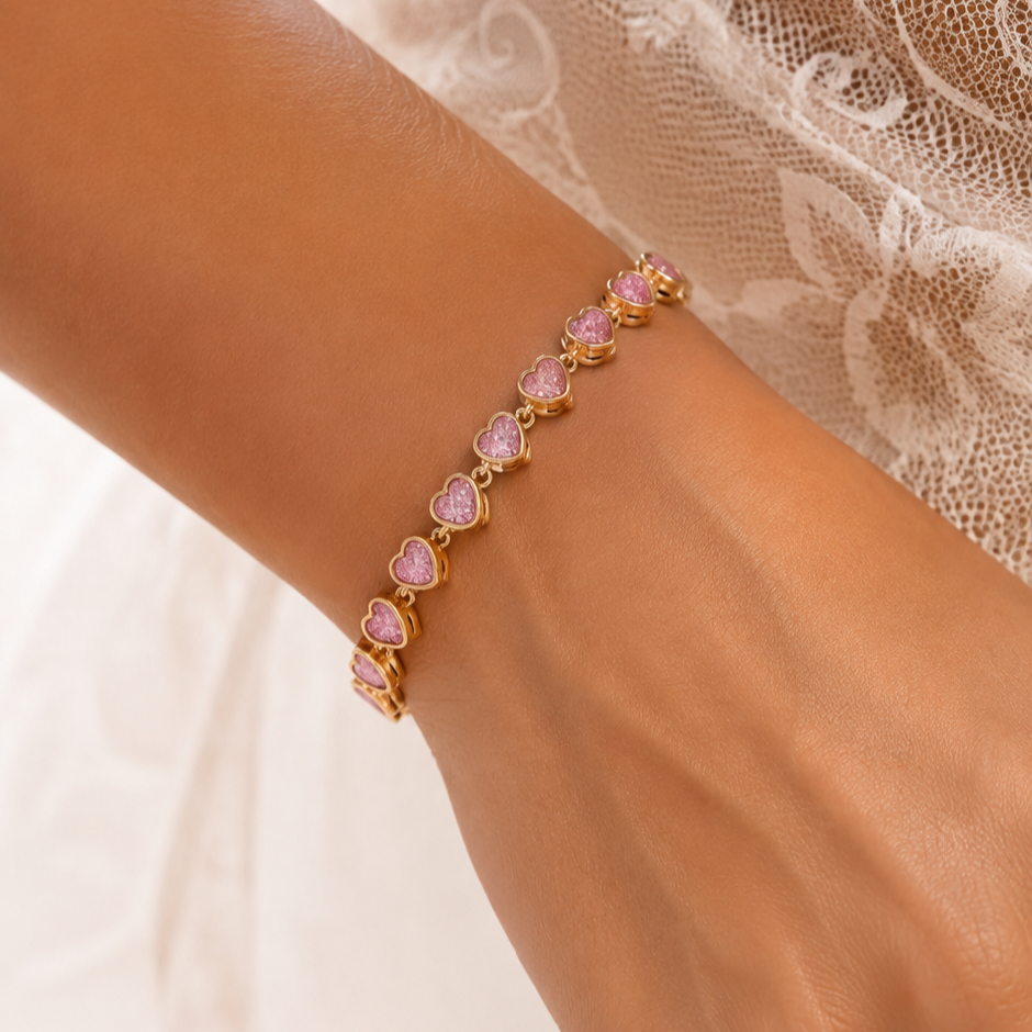 Pink Heart Tennis Bracelet