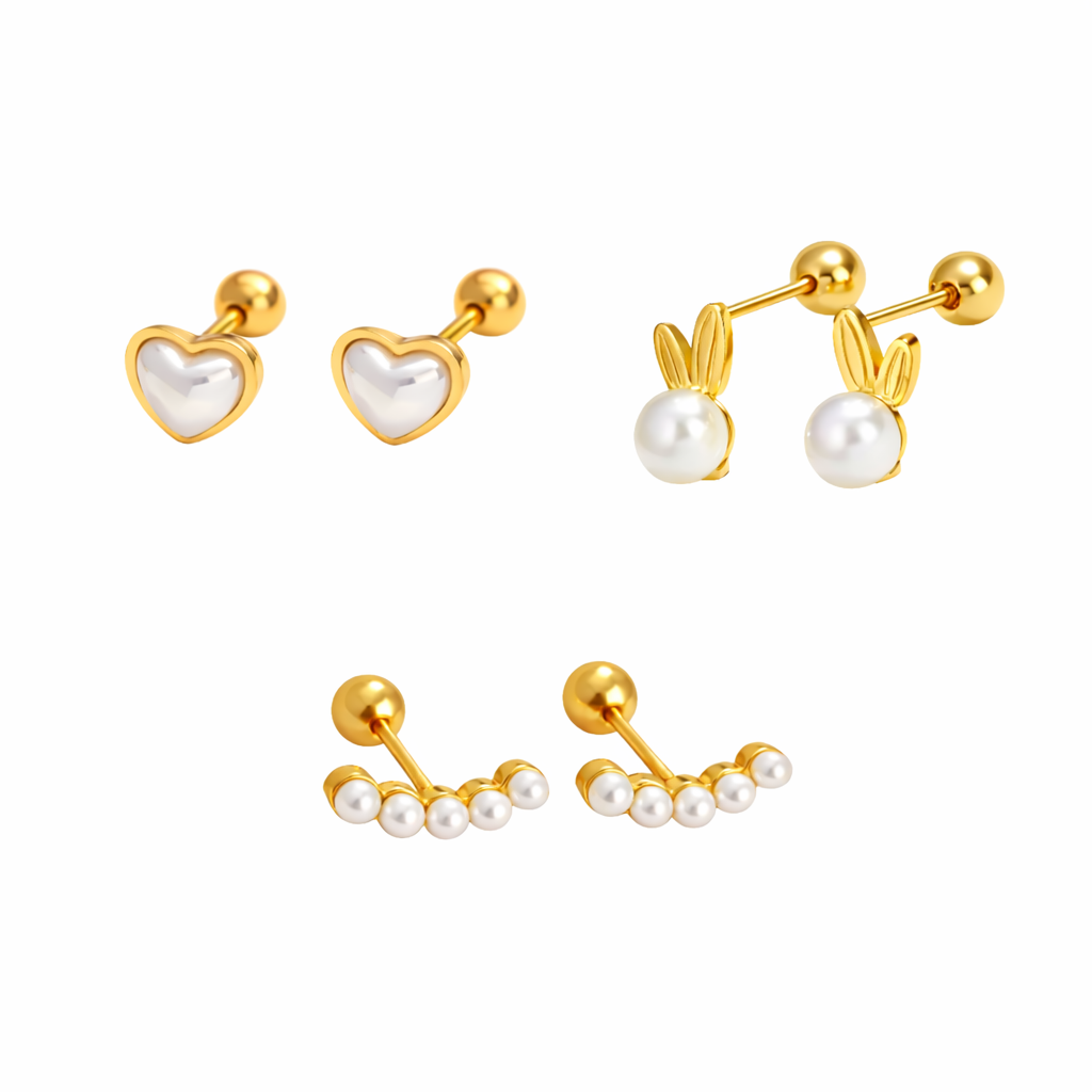 Tisa 18k gold plated cartilage pearl earrings on a white background