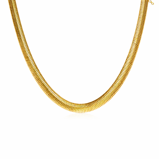 Tisa Snake Chain 18k Gold plated  necklace on a white background.