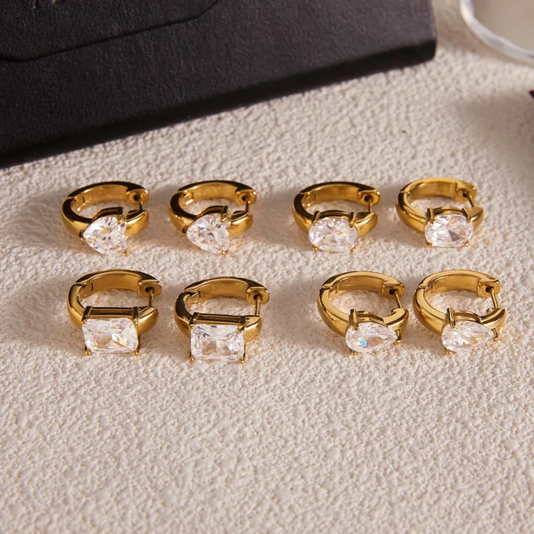 Zircon Solitaire Huggie Earrings