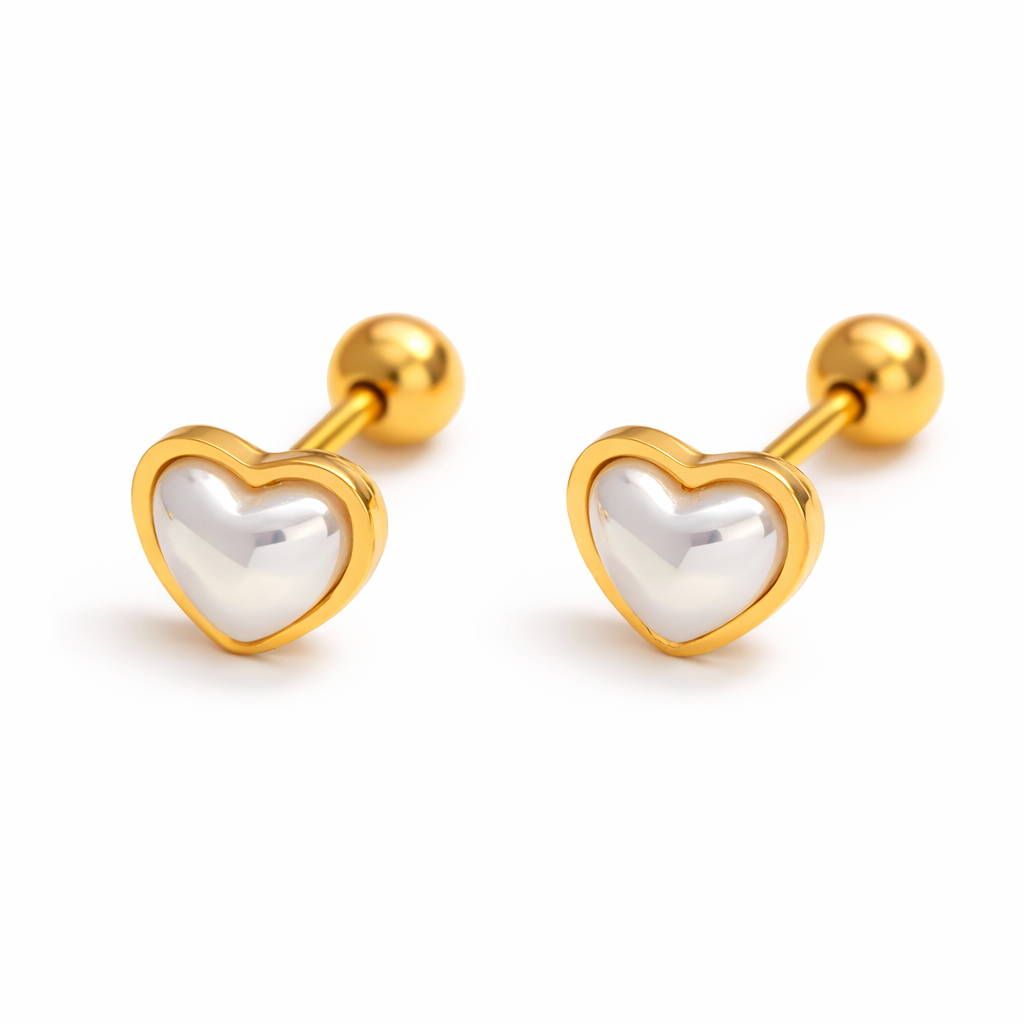 Tisa 18k Gold plated heart-shaped earrings on a white background