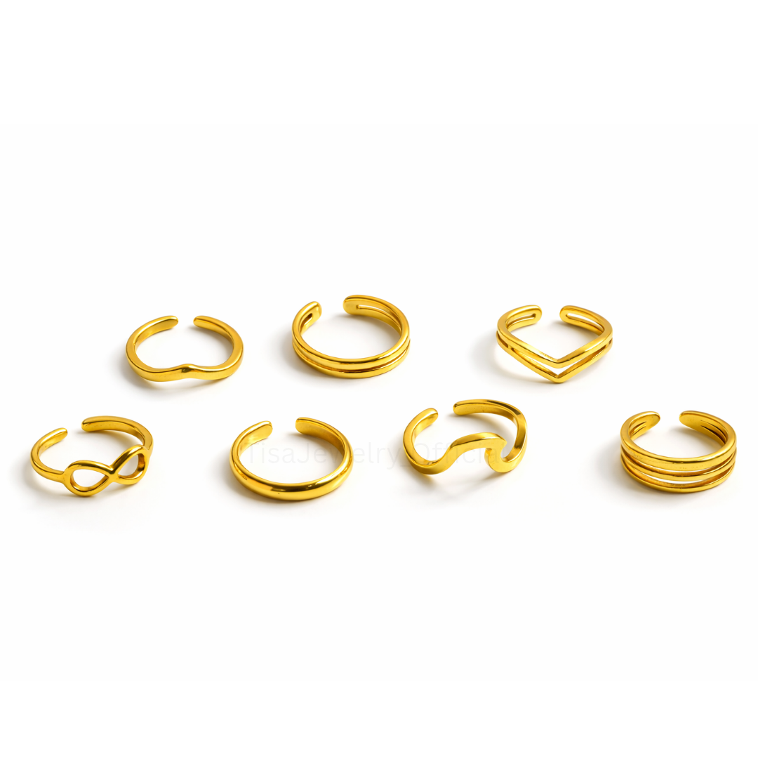 Tisa 18k gold plated stainless steel dainty pinky rings on a white background
