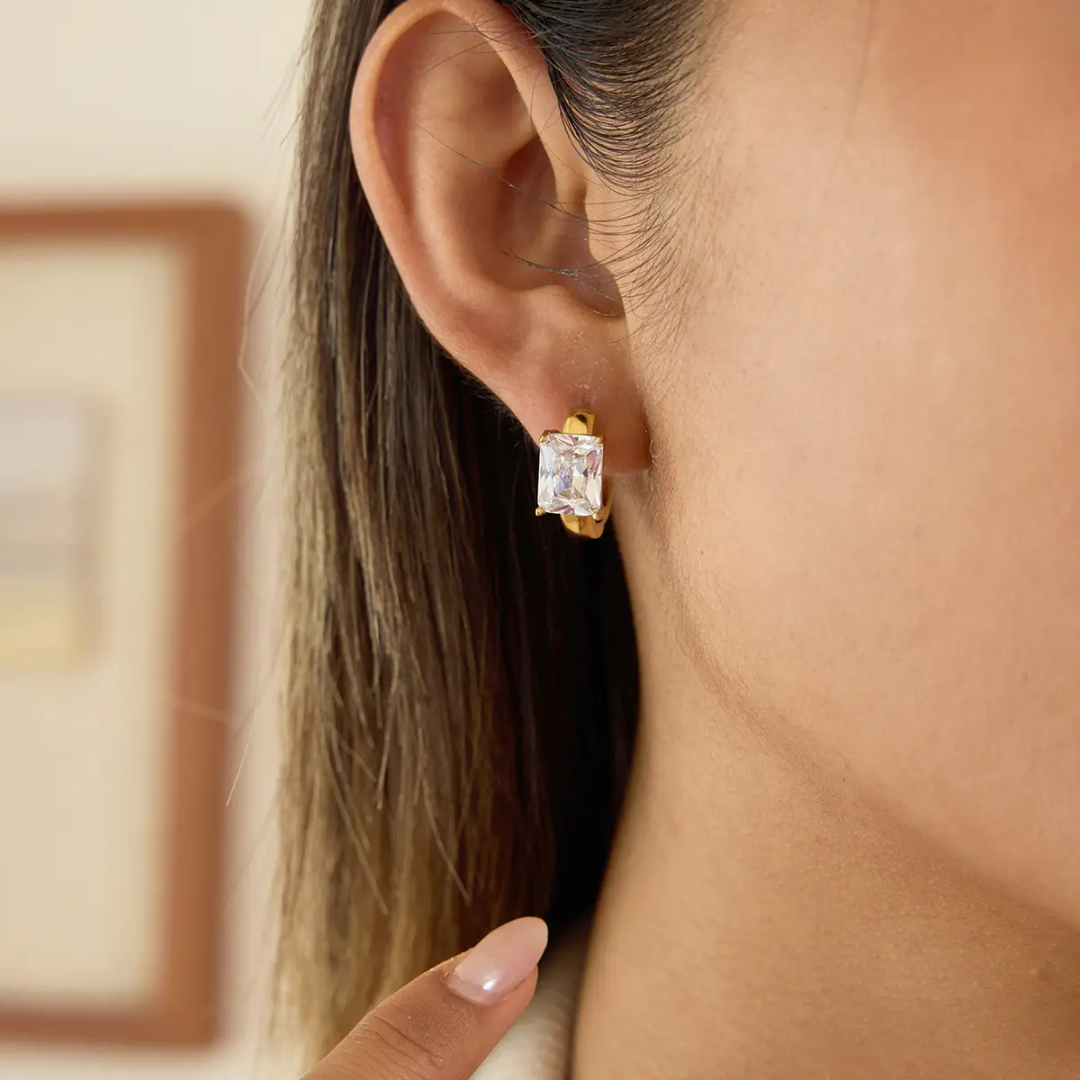 Zircon Solitaire Huggie Earrings