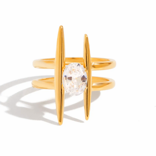Parallel Dream Solitaire Ring - 18K gold-plated double bar stainless steel ring