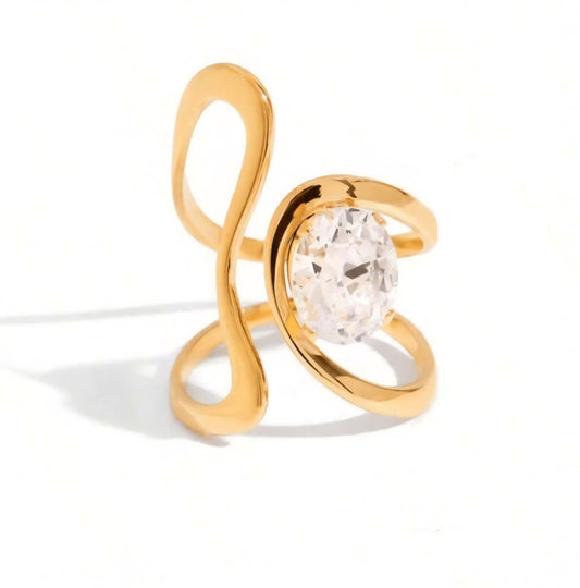 TISA Spotlight Solitaire Ring in 18K gold-plated stainless steel, waterproof, hypoallergenic, bold statement band